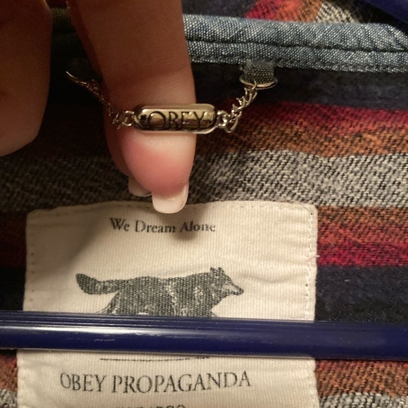 OBEY Propaganda Large Cotton Multicolor Stripped Hooded Jacket - Picture 5 of 7